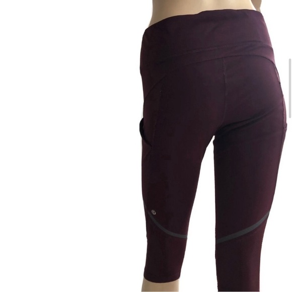 Lululemon low cut crop leggings side pockets red with stripes - Picture 6 of 15